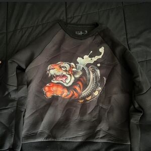 Juun.J Black Tiger Graphic Crewneck Sweater